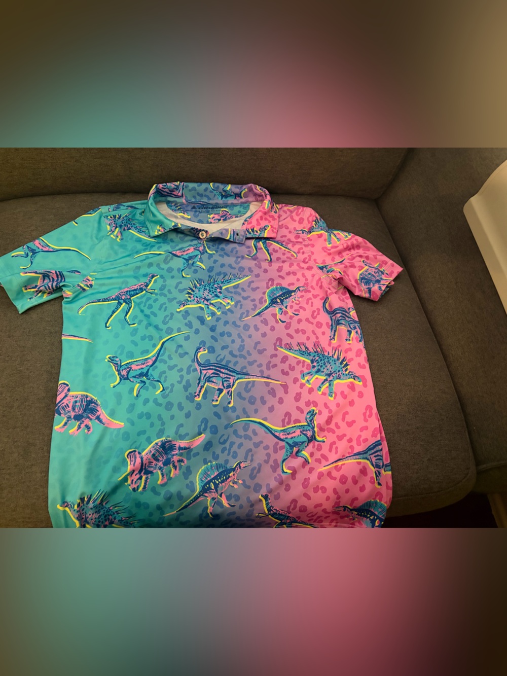 chubbies Kids Gradient Dinosaur Polo - Teal & Pink